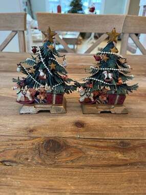 2 Vintage Christmas Tree cast iron Mantle Stocking Hanger